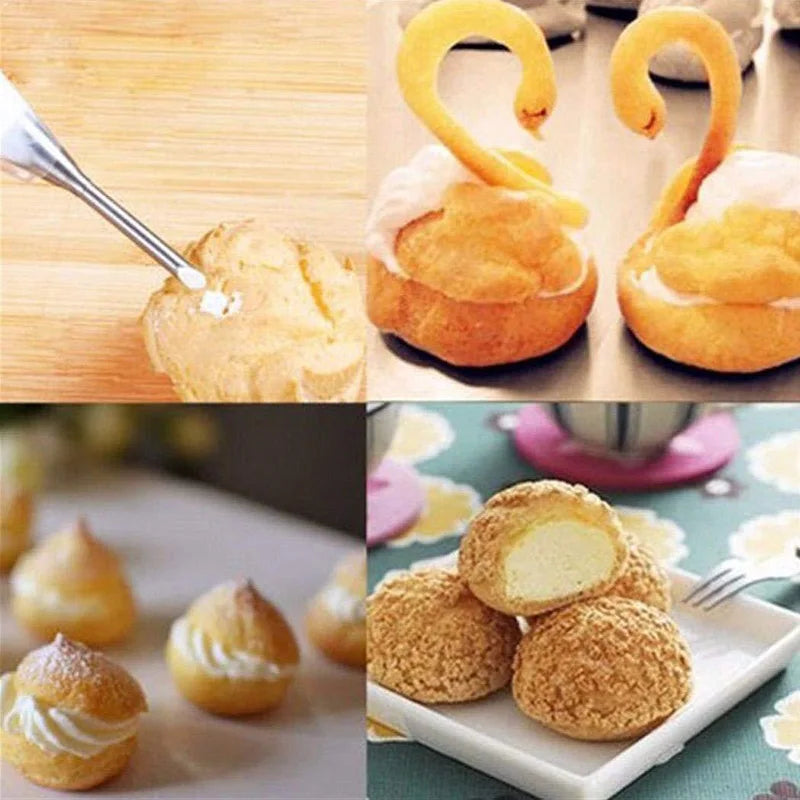 Buses de crème, seringue à pâtisserie en acier inoxydable pour beignets, cupcakes, desserts.